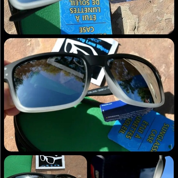 NEW CB Sports Mirrored Black Clear frame Rectangle Polarized Sunglasses w/pouch - Picture 3 of 9